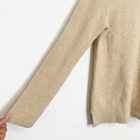 Banana Republic Wool Blend Mock Ribbed Sweater Top Quiet Luxury Winter Tan Small - Picture 5 of 10